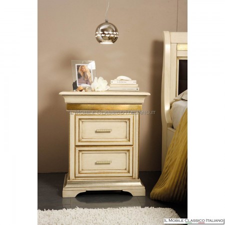 Classic smooth bedside table with decoration