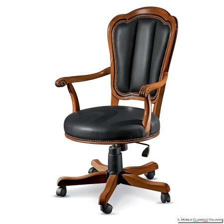 Sedia da scrivania con rotelle in pelle