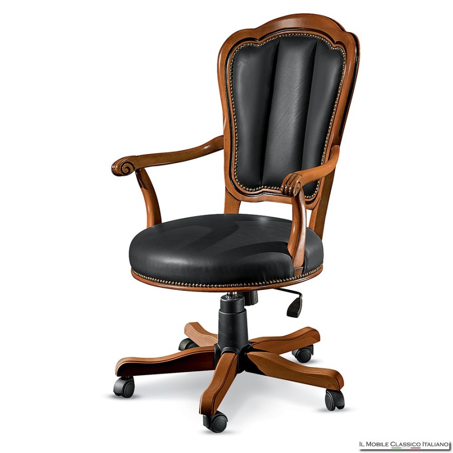 Sedia da scrivania con rotelle in pelle