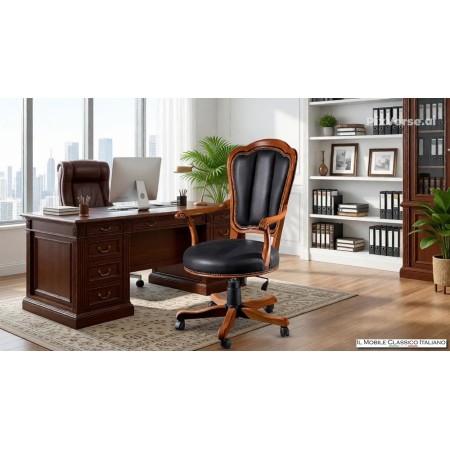 Sedia da scrivania con rotelle in pelle