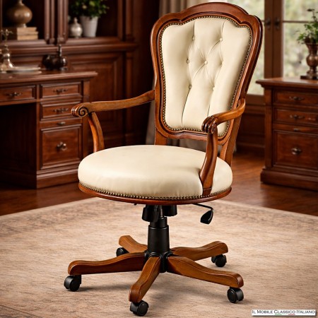 Sedia da scrivania con rotelle in pelle