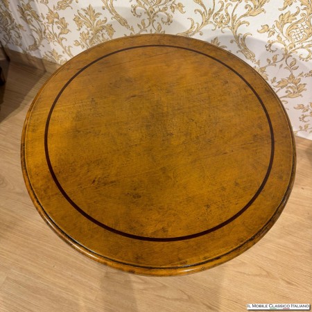 Tavolino rotondo bicolore in legno massello con gambe tornite