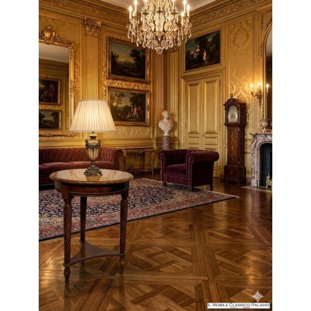 Tavolino rotondo bicolore in legno massello con gambe tornite