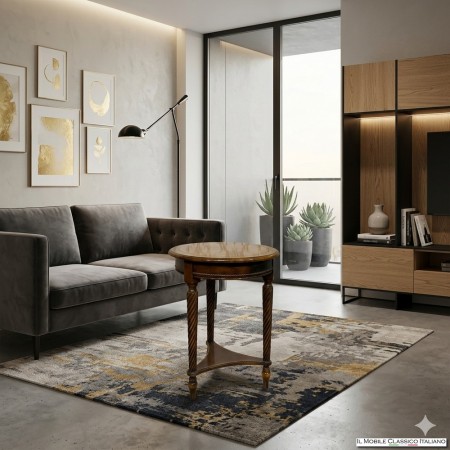 Two-tone round coffee table in solid wood with...