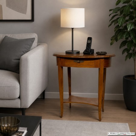 Oval lounge table in solid cherry wood with drawer