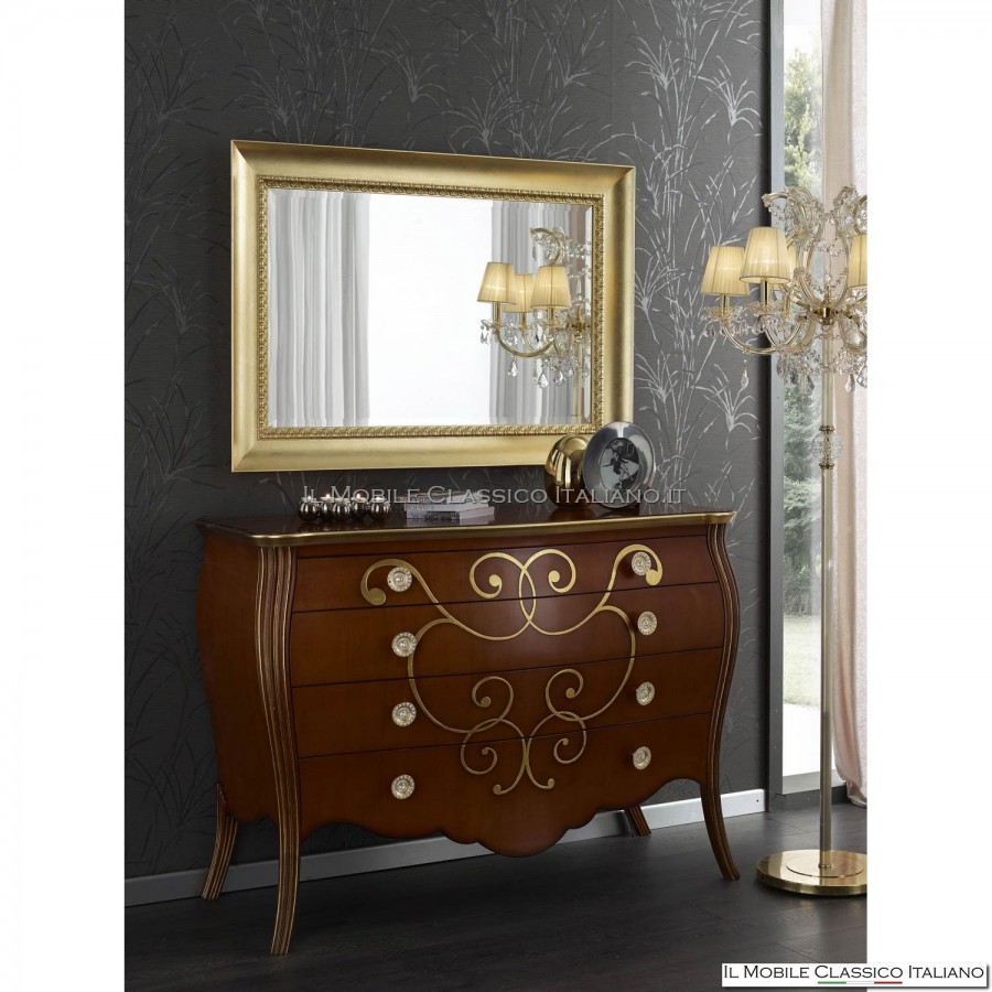 Antiker rechteckiger Spiegel aus Blattgold