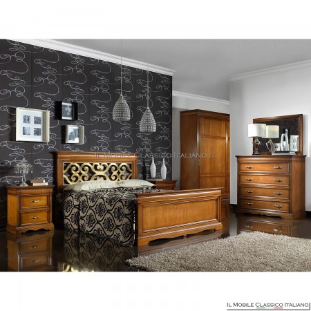 Lit double avec panneau de tête de lit perforé et pied de lit haut S1504-1