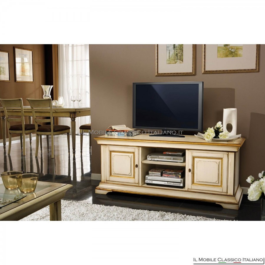Porta Tv classico intarsio dorato - Porta tv in legno massello