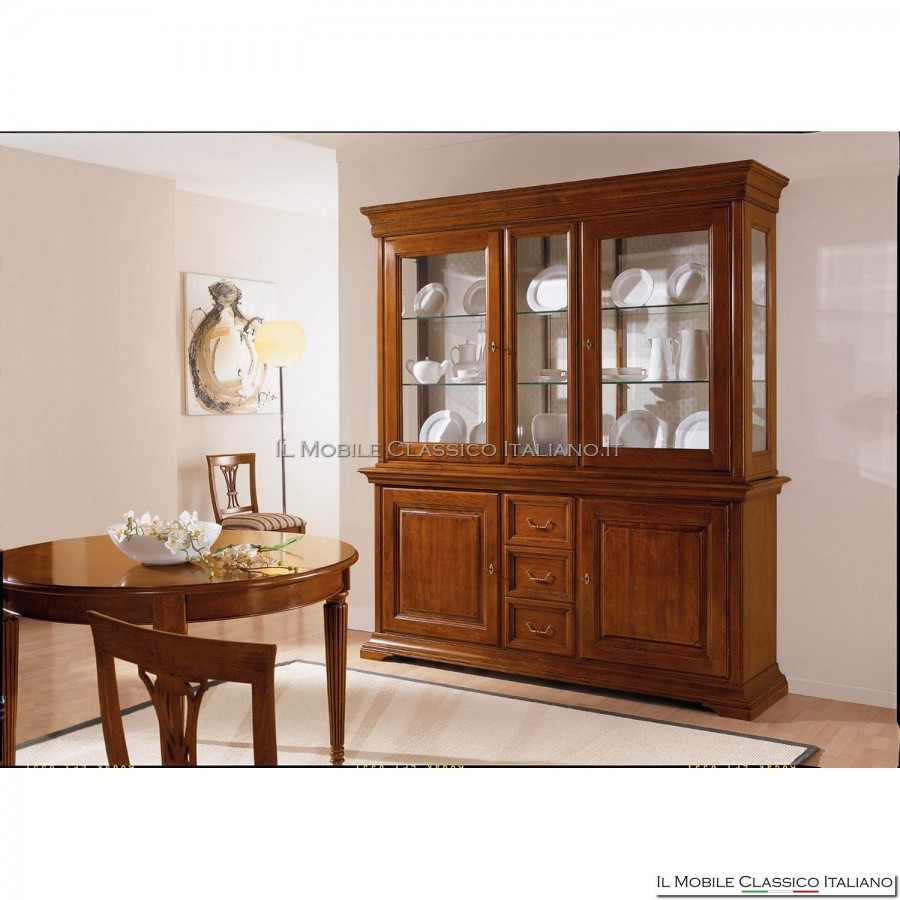 Cristalliera vetrina soggiorno classica - Cristalliere classiche in legno  massello
