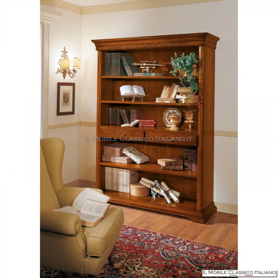 Libreria a parete classica intagliata - Mobili classici in legno massello