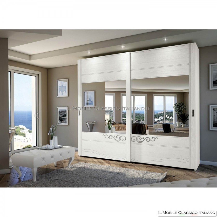 Kleiderschrank mit 2 glatten Schiebetüren mit Spiegeln und Dekorationskunst. 4619/240 Kleiderschrank mit 2 glatten Schiebetüren mit Spiegeln und Dekorationskunst. 4619/240
