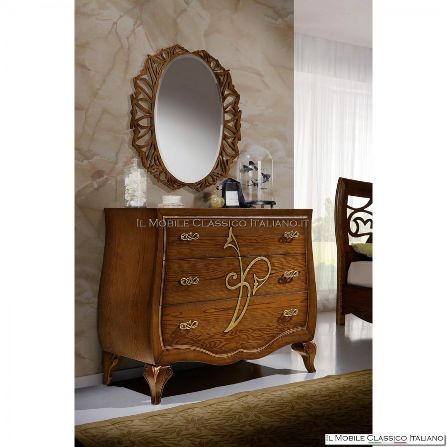 Cassettone frassino spazzolato con 3 cassetti e decoro Cassettone frassino spazzolato con 3 cassetti e decoro