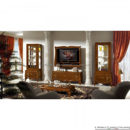 Composizione porta tv, 2 vetrine, 1 base 3 cassetti con decoro art. 4520