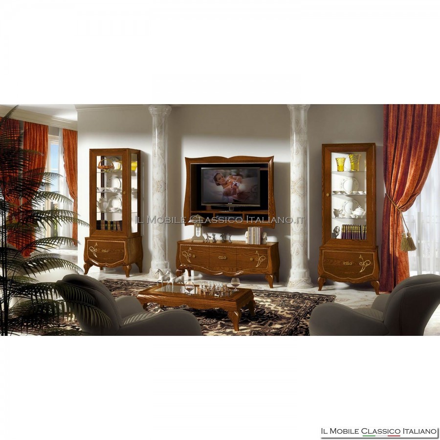 TV-Ständer-Komposition, 2 Vitrinen, 1 Sockel 3 Schubladen mit Dekorationskunst. 4520