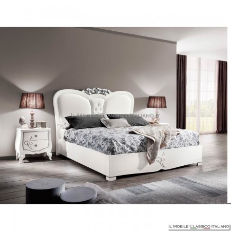 Letto con contenitore in frassino spazzolato bianco