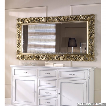 large horizontal baroque wall mirror in gold leaf