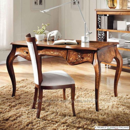 Scrivania '700 in radica di Noce California con intarsio cod. 616N