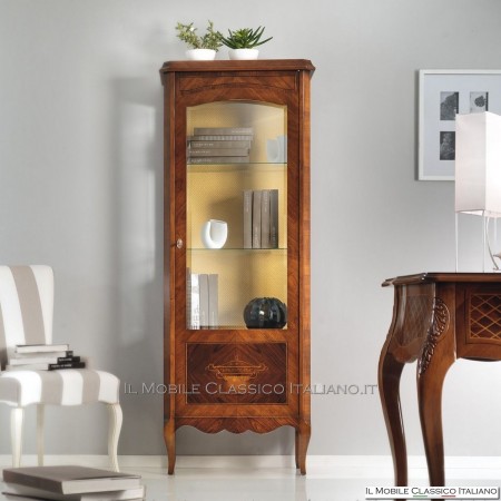 Vetrina 1 porta in Ulivo, Bois de Violette e intarsio vaso cod. 591
