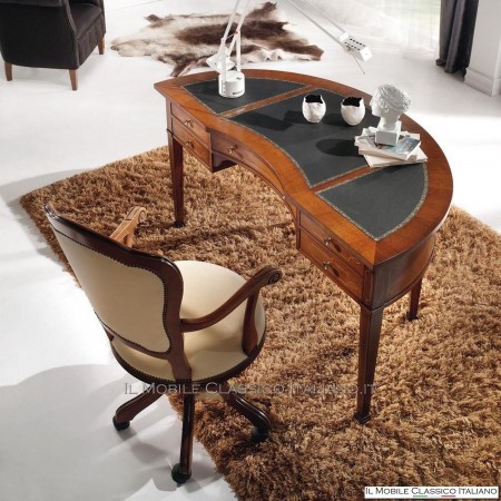 Escritorio media luna de nogal con tapa de cuero cod. 678P