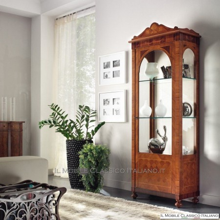 Vitrina 1 puerta en Olive, Bois de Violette incrustaciones con escudo cod. 590