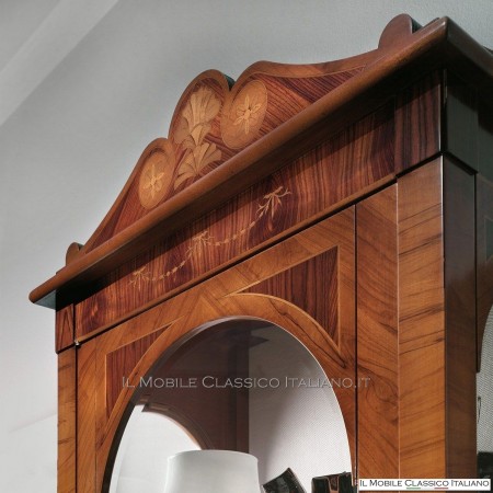Showcase 1 door in Olive, Bois de Violette inlay with crest cod. 590