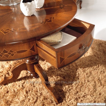 Walnut feather coffee table with inlay and two drawers cod. 701