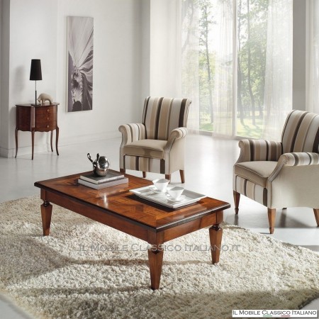 Mesa de centro clásica rectangular con incrustaciones