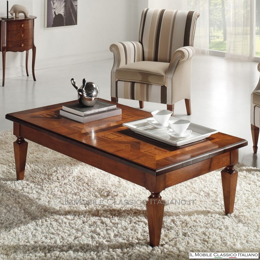 Mesa de centro clásica rectangular con incrustaciones Mesa de centro clásica rectangular con incrustaciones