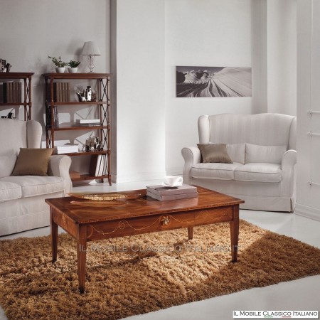 Tavolino rettangolare con cassetto in Noce e Bois de Rose con intarsio cod. 595