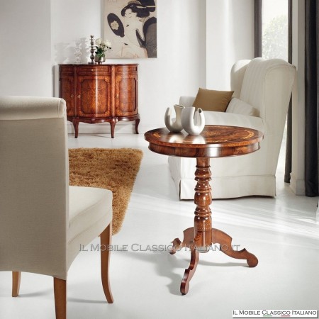 Round coffee table in Persian Walnut briar with braid inlay cod. 581