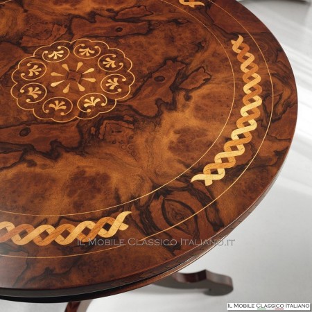 Round coffee table in Persian Walnut briar with braid inlay cod. 581