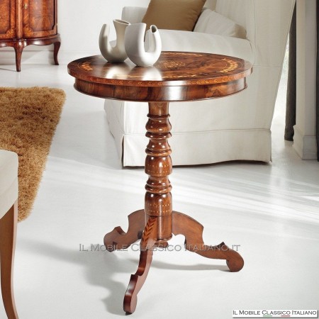 Runder Couchtisch aus Persischem Nussbaum Bruyere mit Zopfeinlage cod. 581