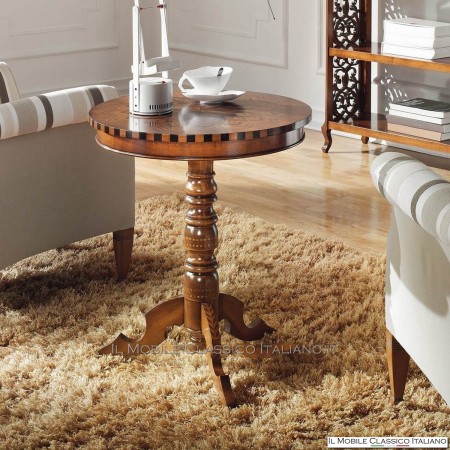 Tavolino rotondo con intarsio stella e filetti cod. 583A