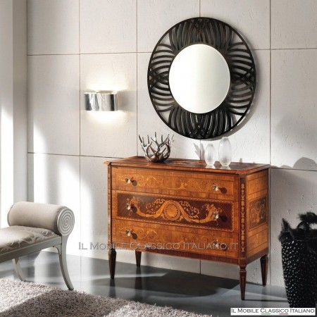 Modern perforated mirror in precious woods