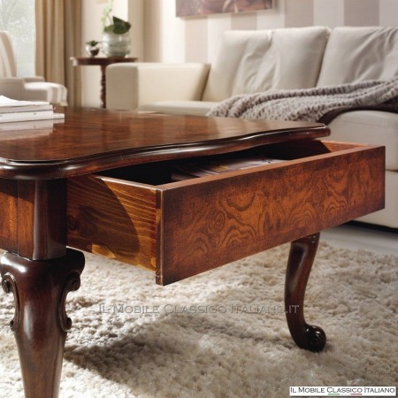 Mesita rectangular en fresno brezo con 2 cajones y banda de nogal cod. 641