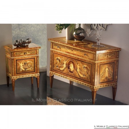 Paire de chevets en marqueterie d'anges