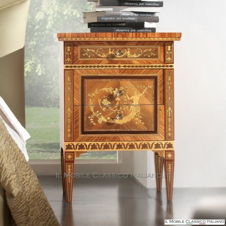Pair of angels inlaid bedside tables