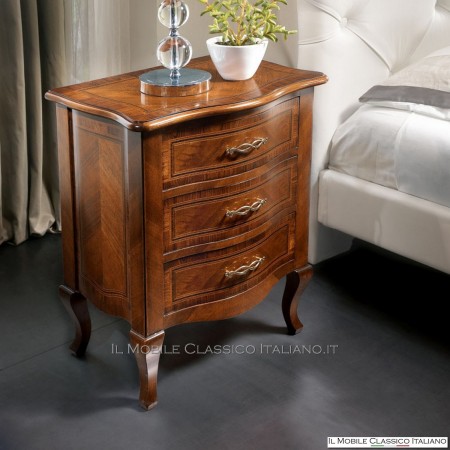 Shaped and inlaid walnut bedside tables