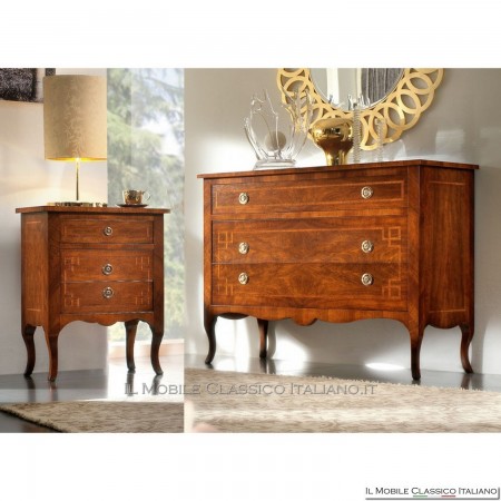 Pair of inlaid nightstands with bois de rose fillets