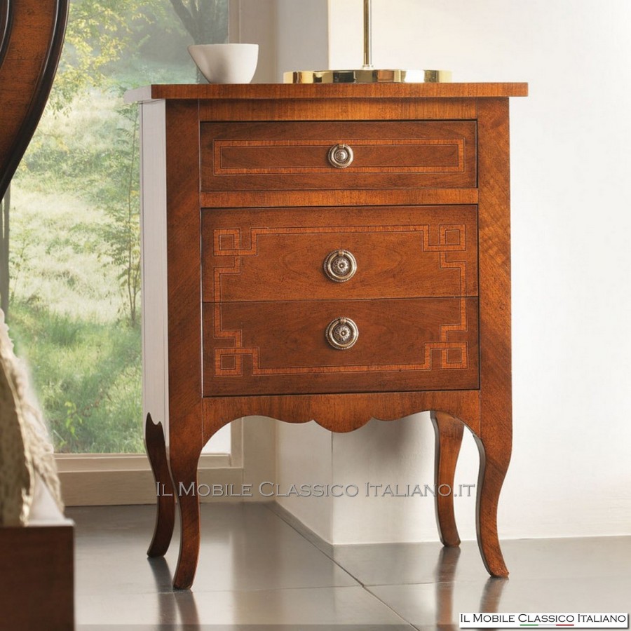 Pair of inlaid nightstands with bois de rose fillets Pair of inlaid nightstands with bois de rose fillets