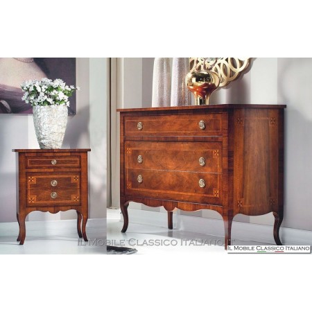 Par de mesitas de noche con incrustaciones de nogal con filetes de bois de rose