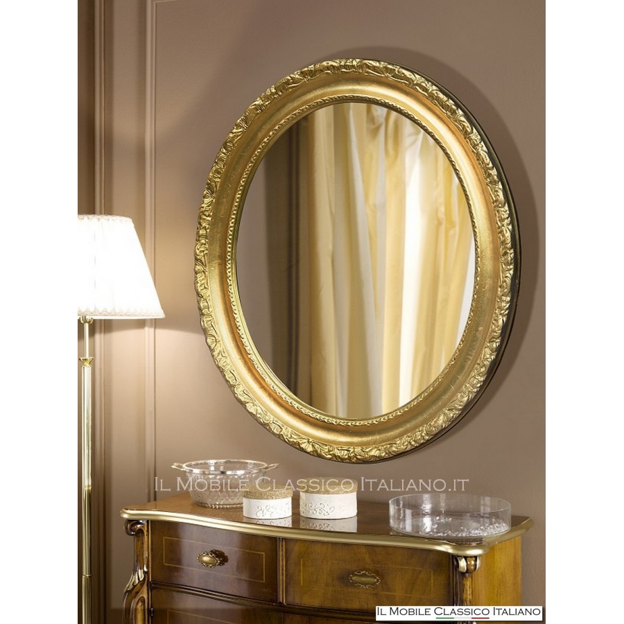 Specchio da parete ovale foglia oro 54x64