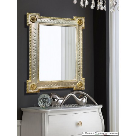 Rectangular decorative mirror with leaf frame