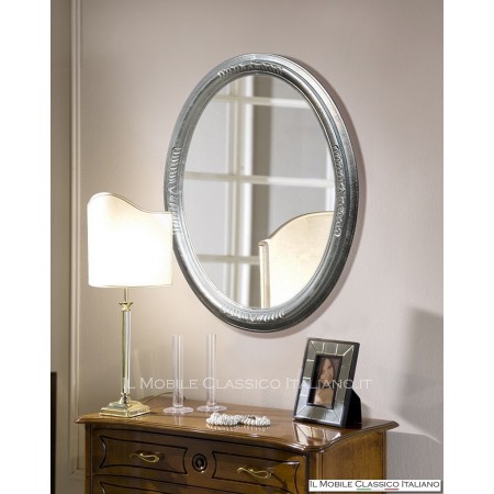 Miroir ovale contemporain feuille d'argent 70066