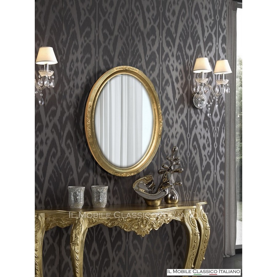 Miroir contemporain ovale à la feuille d'or 700673