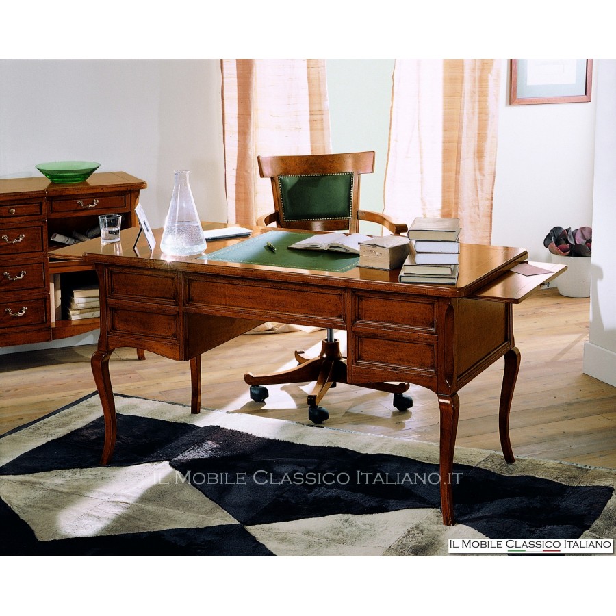Bureau avec 5 tiroirs et insert en cuir