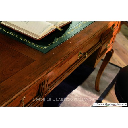 Bureau avec 5 tiroirs et insert en cuir