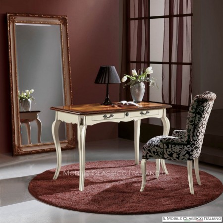 classic two-tone writing desk with 2 drawers