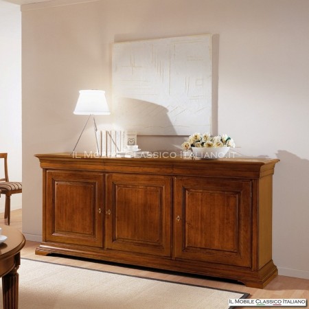 Credenza classica in legno massello con tre porte versione liscia