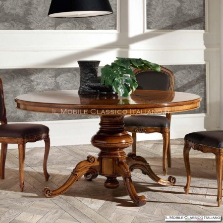 Round table with inlay and central leg 150 cm